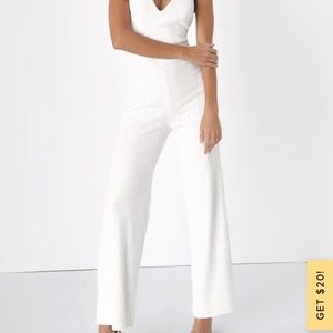 Sequined White Halter Jumpsuit